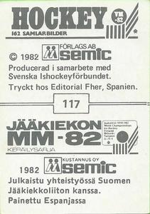 1982 Semic Hockey VM/Jaakiekon MM (Swedish/Finnish) Stickers #117 Jochen Morz Back