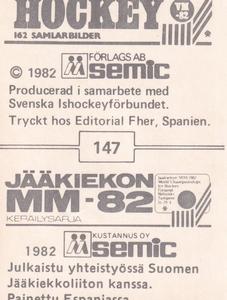 1982 Semic Hockey VM/Jaakiekon MM (Swedish/Finnish) Stickers #147 Kent Nilsson Back