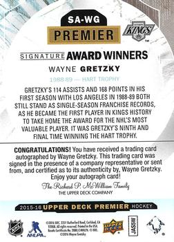 2015-16 Upper Deck Premier - Signature Award Winners Autographs #SA-WG Wayne Gretzky Back