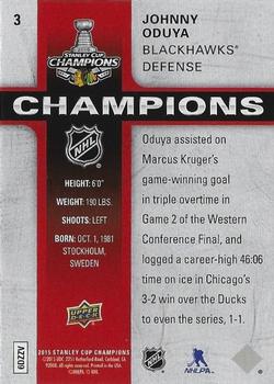 2015 Upper Deck Stanley Cup Champions Box Set #3 Johnny Oduya Back