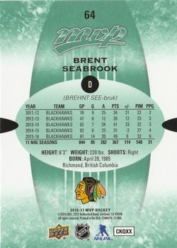 2016-17 Upper Deck MVP - Green Script #64 Brent Seabrook Back