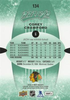 2016-17 Upper Deck MVP - Green Script #134 Corey Crawford Back