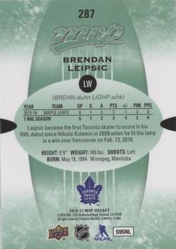2016-17 Upper Deck MVP - Green Script #287 Brendan Leipsic Back