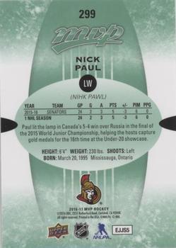 2016-17 Upper Deck MVP - Green Script #299 Nick Paul Back