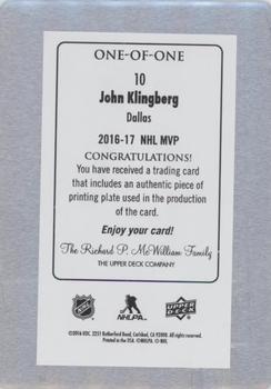 2016-17 Upper Deck MVP - Printing Plate Cyan #10 John Klingberg Back