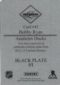 2012-13 Panini Limited - Printing Plate Black #45 Bobby Ryan Back