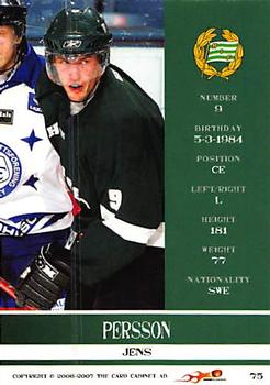 2006-07 Card Cabinet HockeyAllsvenskan #75 Jens Persson Back