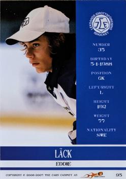 2006-07 Card Cabinet HockeyAllsvenskan #95 Eddie Lack Back