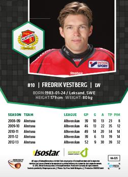 2013-14 HockeyAllsvenskan #HA-025 Fredrik Vestberg Back