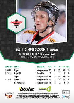 2013-14 HockeyAllsvenskan #HA-048 Simon Olsson Back