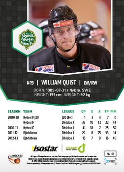 2013-14 HockeyAllsvenskan #HA-101 William Quist Back