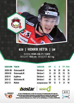 2013-14 HockeyAllsvenskan #HA-176 Henrik Hetta Back