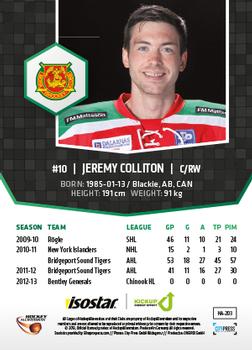 2013-14 HockeyAllsvenskan #HA-203 Jeremy Colliton Back