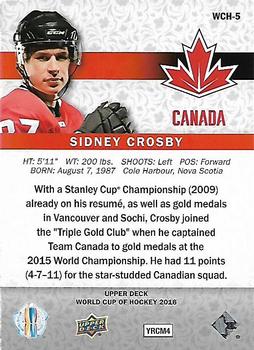 2016 Upper Deck World Cup of Hockey #WCH-5 Sidney Crosby Back