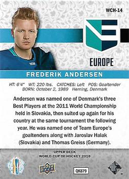 2016 Upper Deck World Cup of Hockey #WCH-14 Frederik Andersen Back
