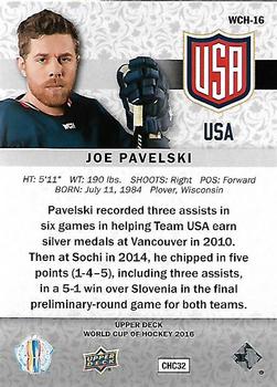 2016 Upper Deck World Cup of Hockey #WCH-16 Joe Pavelski Back