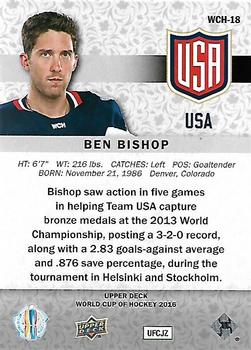 2016 Upper Deck World Cup of Hockey #WCH-18 Ben Bishop Back