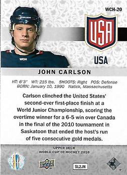 2016 Upper Deck World Cup of Hockey #WCH-20 John Carlson Back