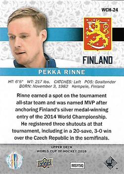2016 Upper Deck World Cup of Hockey #WCH-24 Pekka Rinne Back