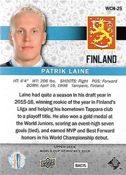 2016 Upper Deck World Cup of Hockey #WCH-25 Patrik Laine Back
