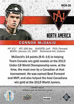 2016 Upper Deck World Cup of Hockey #WCH-26 Connor McDavid Back