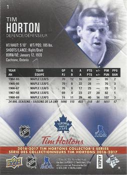 2016-17 Upper Deck Tim Hortons #1 Tim Horton Back