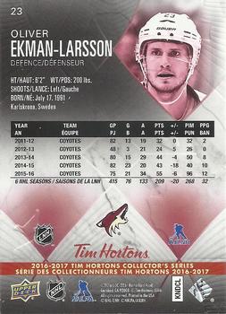 2016-17 Upper Deck Tim Hortons #23 Oliver Ekman-Larsson Back