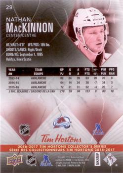 2016-17 Upper Deck Tim Hortons #29 Nathan MacKinnon Back