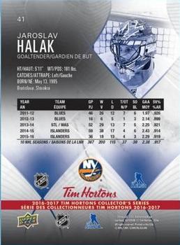 2016-17 Upper Deck Tim Hortons #41 Jaroslav Halak Back