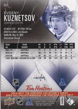 2016-17 Upper Deck Tim Hortons #92 Evgeny Kuznetsov Back