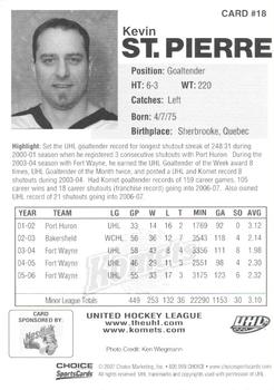 2006-07 Choice Fort Wayne Komets (UHL) #18 Kevin St. Pierre Back