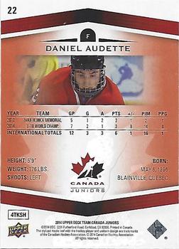 2014 Upper Deck Team Canada Juniors - Exclusives #22 Daniel Audette Back