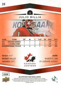 2014 Upper Deck Team Canada Juniors - Exclusives #24 Julio Billia Back