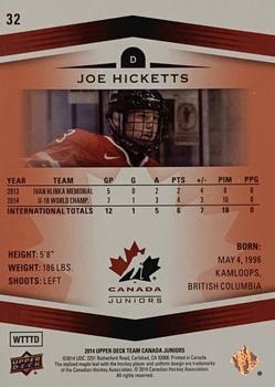 2014 Upper Deck Team Canada Juniors - Exclusives #32 Joe Hicketts Back