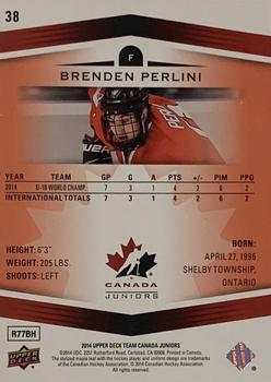 2014 Upper Deck Team Canada Juniors - Exclusives #38 Brendan Perlini Back