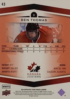 2014 Upper Deck Team Canada Juniors - Exclusives #43 Ben Thomas Back