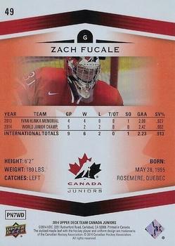 2014 Upper Deck Team Canada Juniors - Exclusives #49 Zach Fucale Back