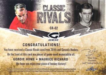 2016 Leaf Genesis - Classic Rivals Relics Emerald #CR-02 Gordie Howe / Maurice Richard Back