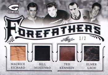 2016 Leaf Genesis - ForeFathers Relics Silver #F-01 Maurice Richard / Bill Mosienko / Ted Kennedy / Elmer Lach Front