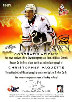 2016 Leaf Genesis - New Dawn Autographs #ND-CP1 Christopher Paquette Back