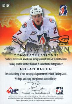2016 Leaf Genesis - New Dawn Autographs #ND-NK1 Nolan Kneen Back