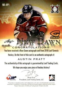 2016 Leaf Genesis - New Dawn Autographs Gold #ND-AP1 Austin Pratt Back