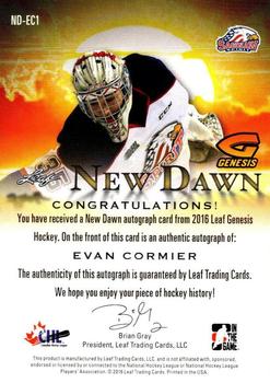 2016 Leaf Genesis - New Dawn Autographs Gold #ND-EC1 Evan Cormier Back