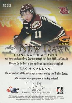 2016 Leaf Genesis - New Dawn Autographs Gold #ND-ZG1 Zach Gallant Back