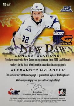 2016 Leaf Genesis - New Dawn Autographs Platinum #ND-AN1 Alexander Nylander Back