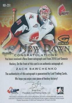 2016 Leaf Genesis - New Dawn Autographs Platinum #ND-ZS1 Zach Sawchenko Back