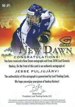 2016 Leaf Genesis - New Dawn Autographs Purple #ND-JP1 Jesse Puljujärvi Back