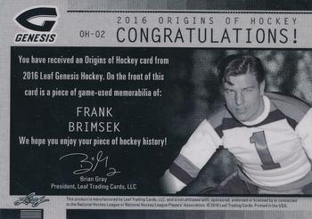 2016 Leaf Genesis - Origins of Hockey Relic Silver #OH-02 Frank Brimsek Back