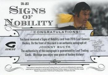 2016 Leaf Genesis - Signs of Nobility Autographs Emerald #SN-JB3 Johnny Bucyk Back