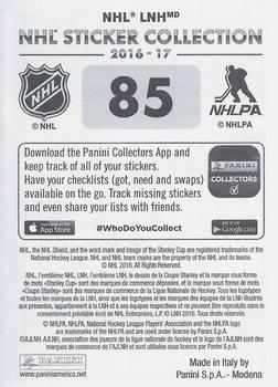 2016-17 Panini NHL Sticker Collection #85 Roberto Luongo Back